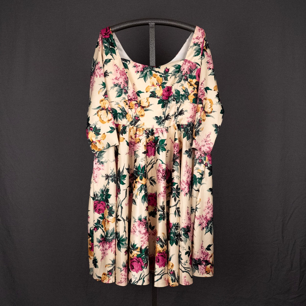 Pinup Girl Clothing Retro 50s Style Couture Dress Size 3X Satin Floral Romantic - Picture 2 of 9